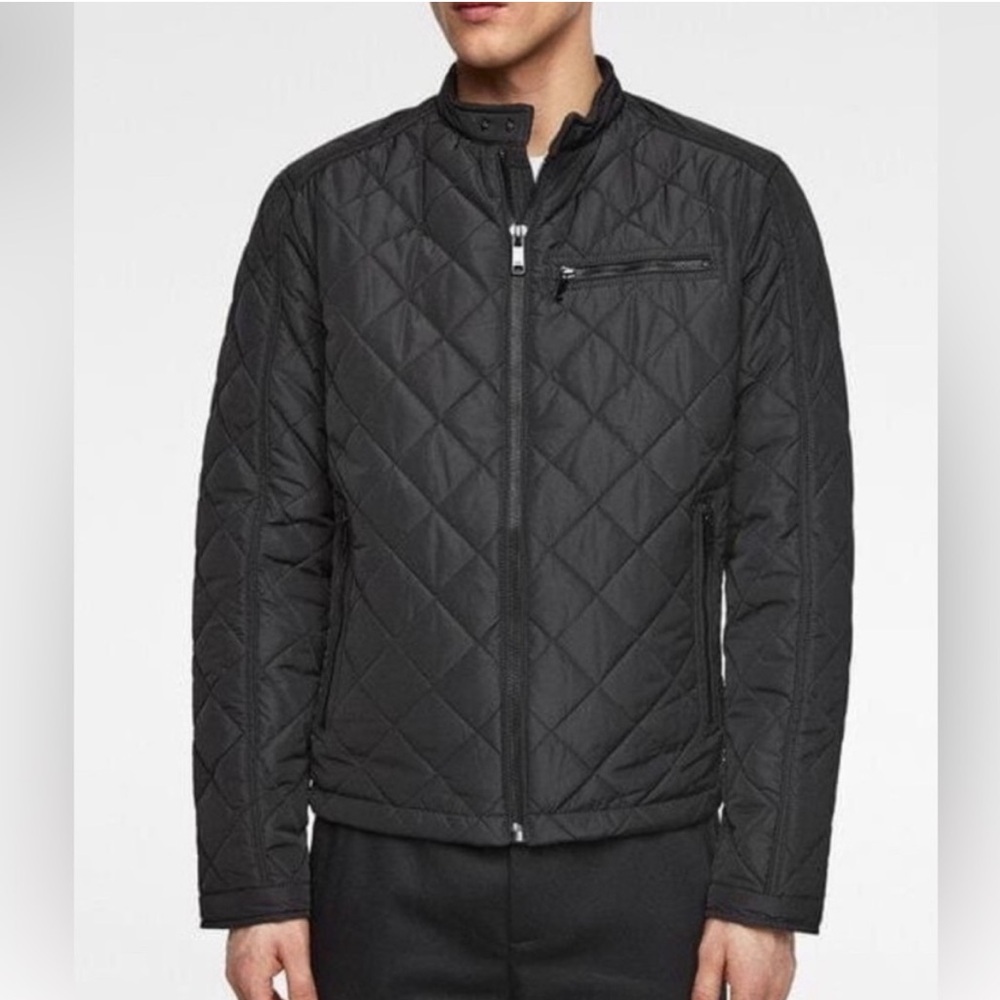 ZARA Quilted Bomber Jacket Black coat moto minimalist